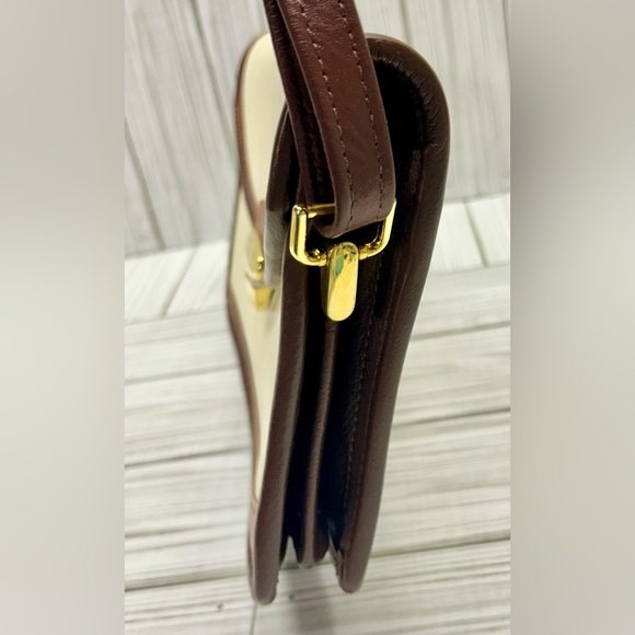 Vintage D. Brev Shoulder Bag Handbag Purse Ivory Brown Rectangle 11" - Picture 5 of 10